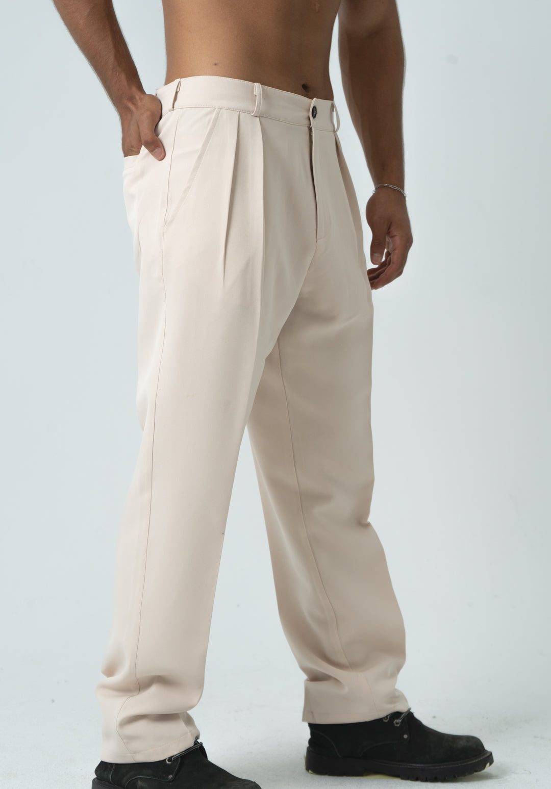 Beige Pleated Pants