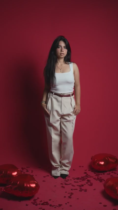 Beige Pleated Pants
